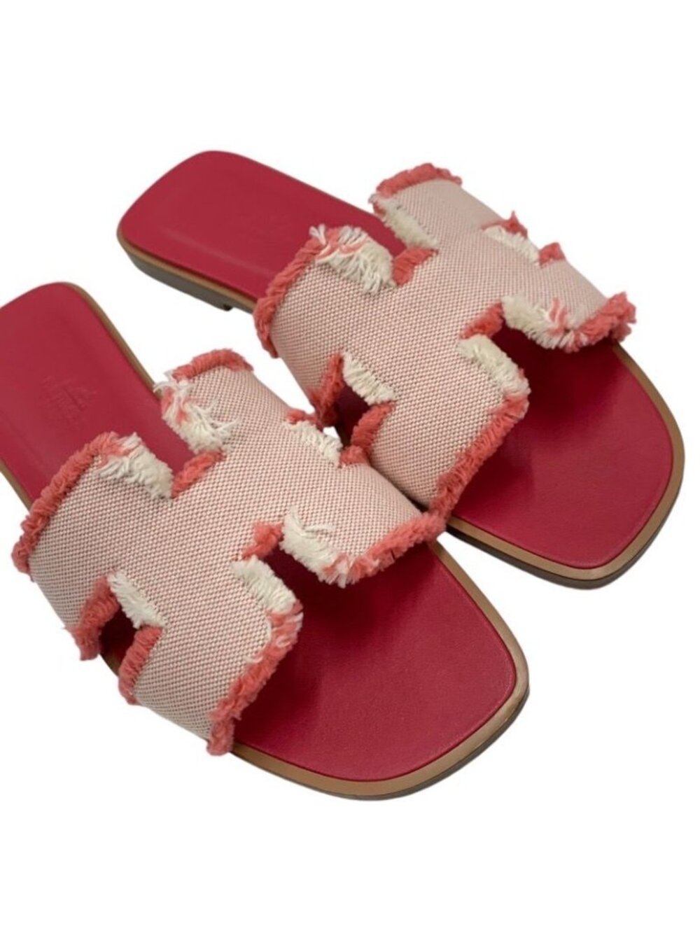 ★SOLD★ Hermes Oran Sandals Shoes Fabric Leather Pink Flat - Picture 8 of 9